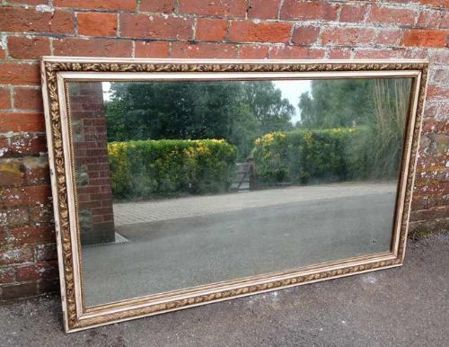 A Stunning Original Antique French 19th Century Carved Wood & Gesso Cream & Gilt Flowered Frame Mirror.