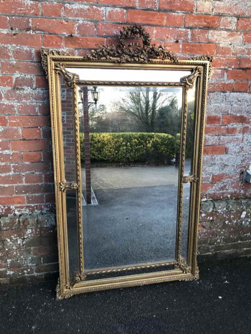 A Fabulous Large Antique 19th Century French Carved Wood and Gesso Original Gilt Cushion Mirror.