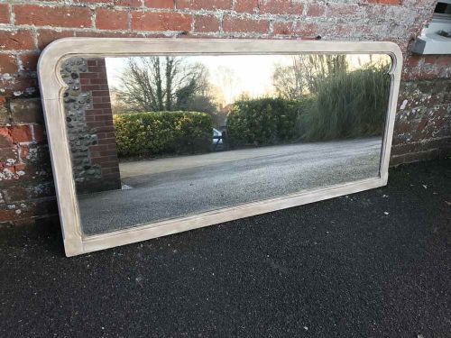 A Highly Useful Large Antique 19th Century French Carved Wood Painted Arched Top Plain Mirror.