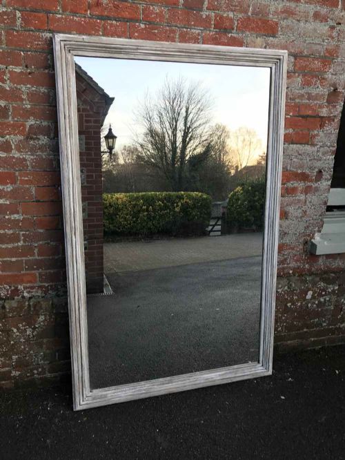 A Large Antique French Carved Wood Distressed Painted Mirror,