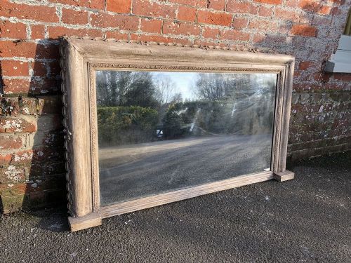 A Highly Useful Size Antique English Carved Wood & Gesso Painted Overmantle Mirror.
