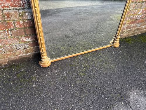 A STUNNING LARGE ANTIQUE ENGLISH 19TH CENTURY CARVED WOOD GESSO SHAPED TOP GILT OVERMANTLE MIRROR - ADDITIONAL PHOTO 4