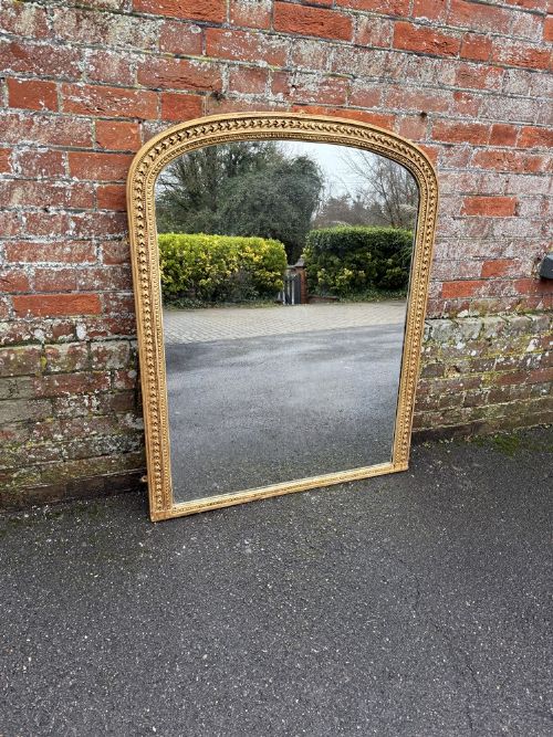 A Fabulous Good Size Antique English 19th Century Carved Wood & Gesso Arched Top Gilt Overmantle Mirror.