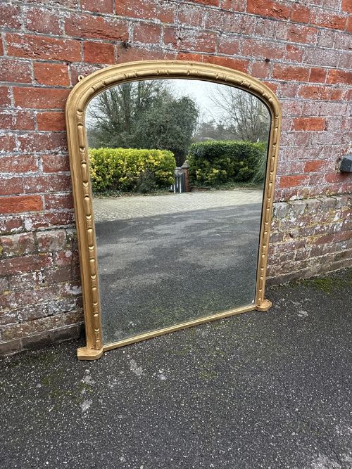 A Fabulous Highly Useful Size Antique 19th C Carved Wood & Gesso Arched Top Gilt Overmantle Mirror.