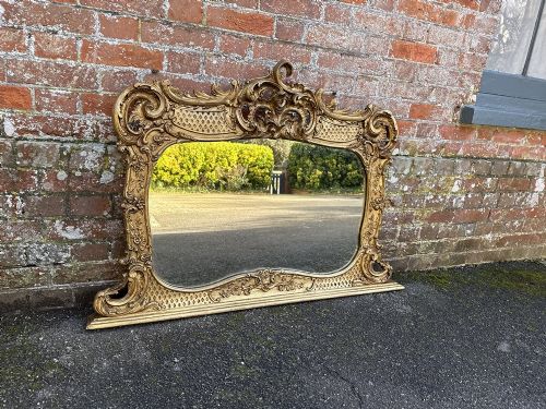 A Stunning Highly Useful Size Antique English 19th Century Carved Wood & Gesso Gilt Ornate Framed Overmantle Mirror.