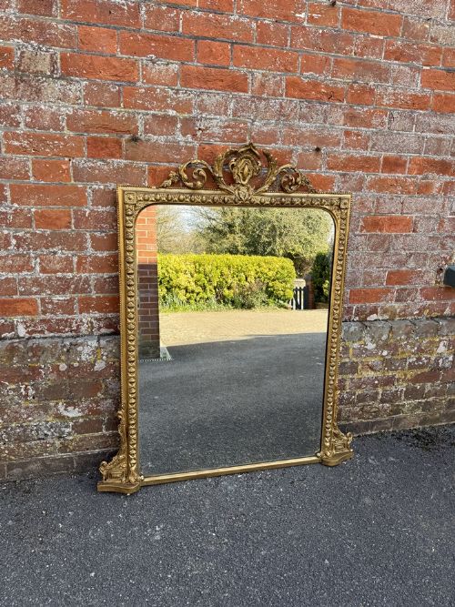A Fabulous Good Size Antique English 19th Century Carved Wood & Gesso Gilt Overmantle Mirror.