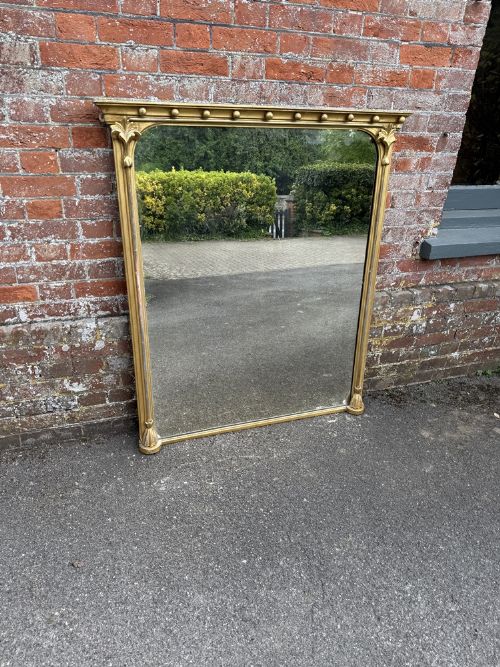 An Exceptional Large Antique English 19th Century Carved Wood & Gesso Gilt Overmantle Mirror.