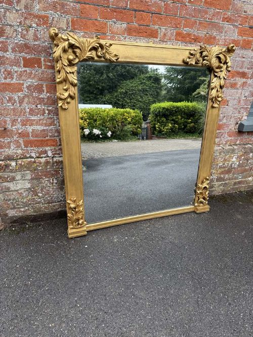 A FABULOUS LARGE ANTIQUE ENGLISH 19TH CENTURY CARVED WOOD GESSO ORNATE FRAMED GILT OVERMANTLE MIRROR