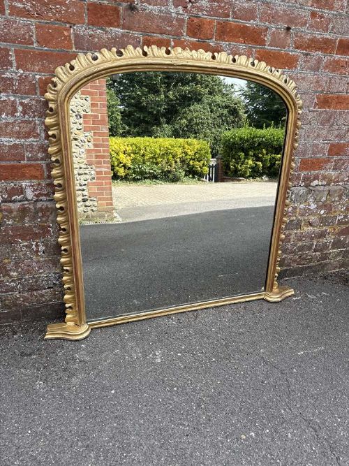A Wonderful Large Antique English 19th Century Carved Wood & Gesso Ornate Framed Gilt Overmantle Mirror.