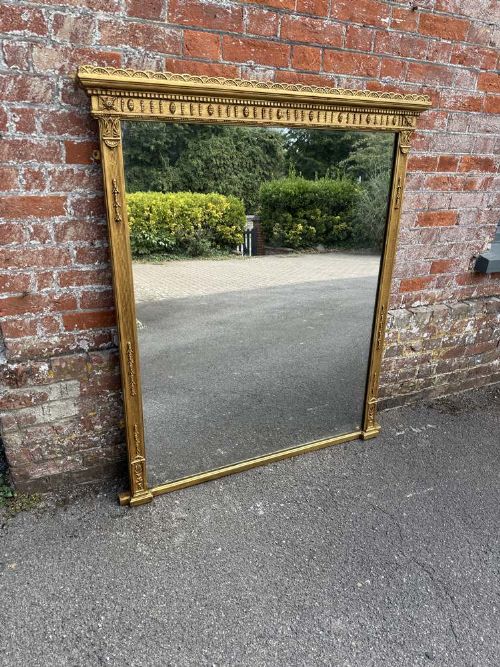 A Fabulous Large Antique English 19th Century Carved Wood & Gesso Gilt Overmantle Mirror.