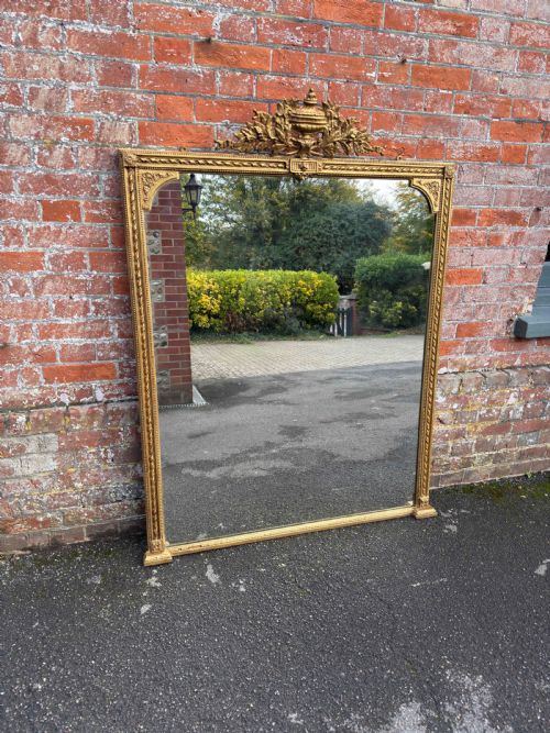 A Superb Large Antique English 19th Century Carved Wood & Gesso Gilt Overmantle Mirror.