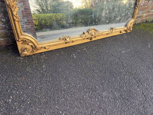A DELIGHTFUL LARGE ANTIQUE ENGLISH 19TH CENTURY CARVED WOOD GESSO GILT ORNATE FRAME OVERMANTLE MIRROR - ADDITIONAL PHOTO 3