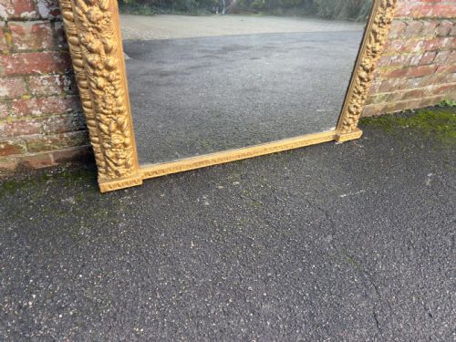 A SUPERB LARGE ANTIQUE ENGLISH 19TH CENTURY CARVED WOOD GESSO ARCHED TOP TOP GILT ORNATE FRAMED OVERMANTLE MIRROR - ADDITIONAL PHOTO 3