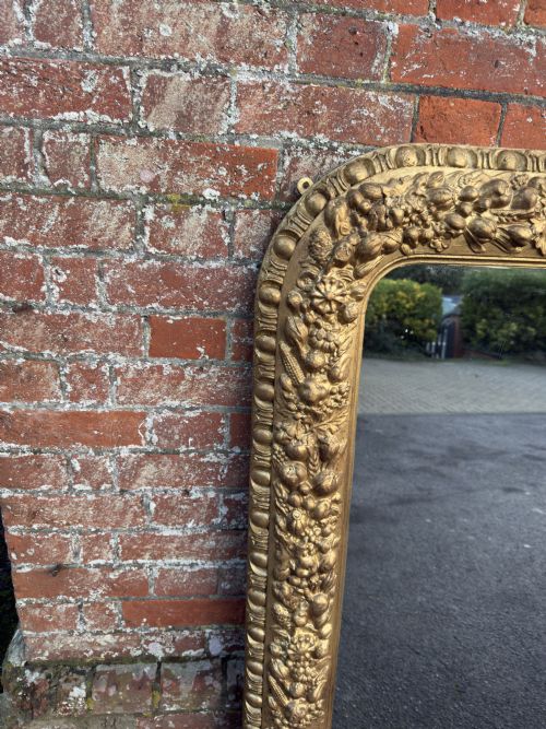 A SUPERB LARGE ANTIQUE ENGLISH 19TH CENTURY CARVED WOOD GESSO ARCHED TOP TOP GILT ORNATE FRAMED OVERMANTLE MIRROR - ADDITIONAL PHOTO 4
