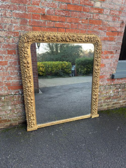 A SUPERB LARGE ANTIQUE ENGLISH 19TH CENTURY CARVED WOOD GESSO ARCHED TOP TOP GILT ORNATE FRAMED OVERMANTLE MIRROR - ADDITIONAL PHOTO 5