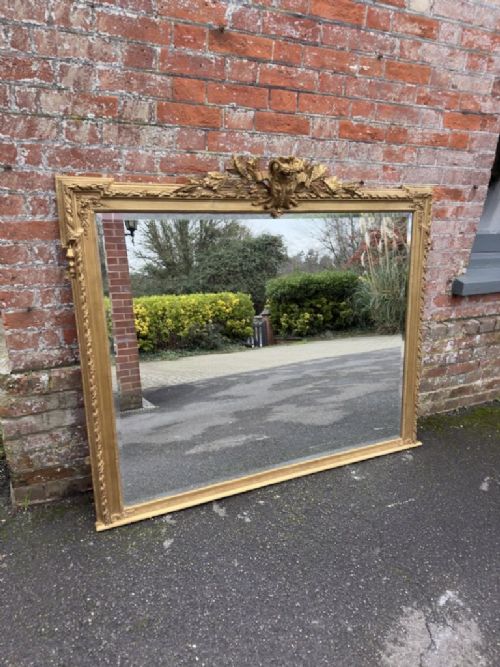 A Superb Large Antique English 19th Century Carved Wood & Gesso Gilt Overmantle Mirror.