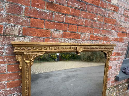 A DELIGHTFUL LARGE ANTIQUE ENGLISH 19TH CENTURY CARVED WOOD GESSO GILT OVERMANTLE MIRROR - ADDITIONAL PHOTO 1