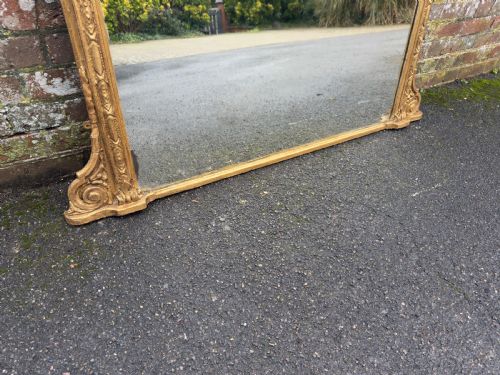 A DELIGHTFUL LARGE ANTIQUE ENGLISH 19TH CENTURY CARVED WOOD GESSO GILT OVERMANTLE MIRROR - ADDITIONAL PHOTO 2