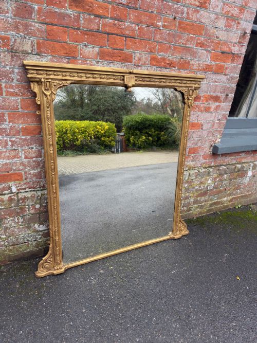 A DELIGHTFUL LARGE ANTIQUE ENGLISH 19TH CENTURY CARVED WOOD GESSO GILT OVERMANTLE MIRROR - ADDITIONAL PHOTO 5