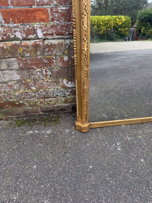 A FABULOUS LARGE ANTIQUE ENGLISH 19TH CENTURY CARVED WOOD AND GESSO ARCHED TOP GILT LAUREL LEAF FRAMED OVERMANTLE - ADDITIONAL PHOTO 2