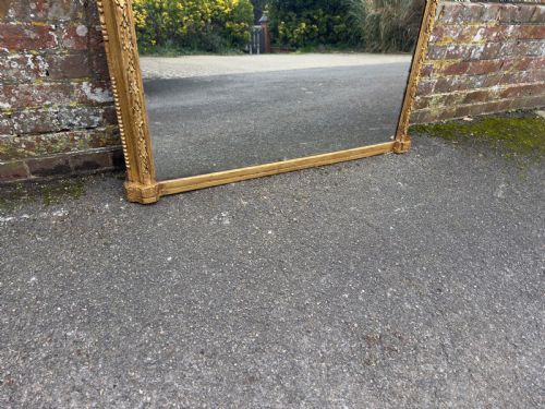A FABULOUS LARGE ANTIQUE ENGLISH 19TH CENTURY CARVED WOOD AND GESSO ARCHED TOP GILT LAUREL LEAF FRAMED OVERMANTLE - ADDITIONAL PHOTO 3