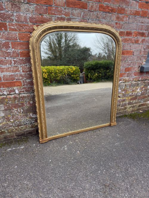 A Stunning Large Antique English 19th Century Carved Wood & Gesso Arched Top Silver/gilt Overmantle Mirror.