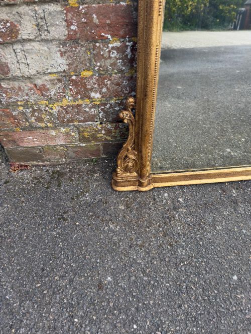 A WONDERFUL LARGE ANTIQUE ENGLISH 19TH CENTURY CARVED WOOD GESSO ARCHED TOP GILT OVERMANTLE MIRROR - ADDITIONAL PHOTO 2