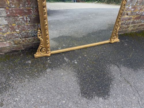 A SPECTACULAR LARGE ANTIQUE ENGLISH 19TH CENTURY CARVED WOOD GESSO GILT OVERMANTLE MIRROR - ADDITIONAL PHOTO 2