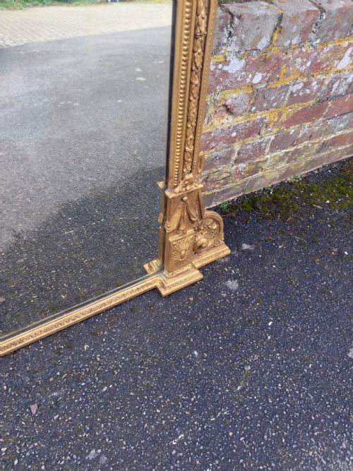 A SPECTACULAR LARGE ANTIQUE ENGLISH 19TH CENTURY CARVED WOOD GESSO GILT OVERMANTLE MIRROR - ADDITIONAL PHOTO 6