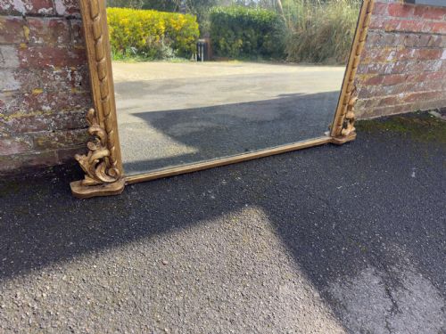 A SPECTACULAR LARGE ANTIQUE ENGLISH 19TH CENTURY CARVED WOOD GESSO GILT OVERMANTLE MIRROR - ADDITIONAL PHOTO 7