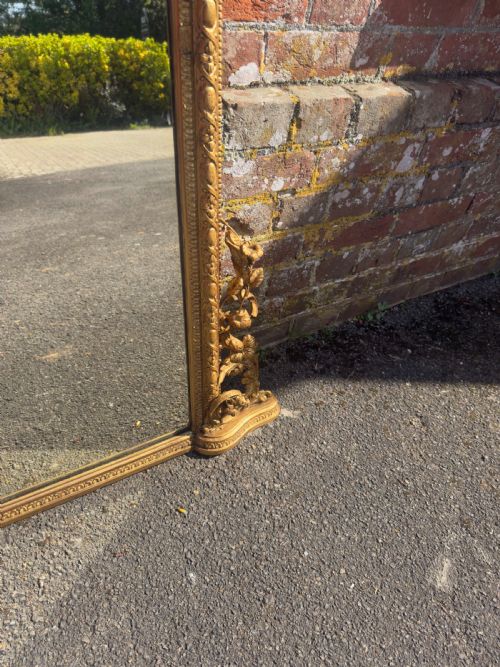 A HIGHLY IMPRESSIVE LARGE ANTIQUE ENGLISH 19TH CENTURY CARVED WOOD GESSO GILT OVERMANTEL MIRROR - ADDITIONAL PHOTO 3