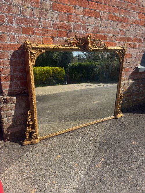 A HIGHLY IMPRESSIVE LARGE ANTIQUE ENGLISH 19TH CENTURY CARVED WOOD GESSO GILT OVERMANTEL MIRROR - ADDITIONAL PHOTO 7