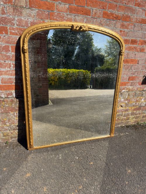 A WONDERFUL LARGE ANTIQUE ENGLISH 19TH CENTURY CARVED WOOD GESSO ARCHED TOP GILT ROPE TWIST FRAMED OVERMANTLE MIRROR - ADDITIONAL PHOTO 6