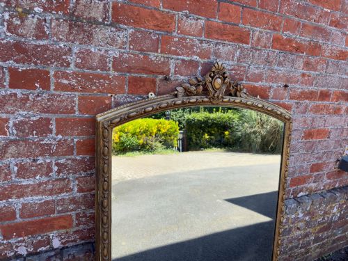 A FABULOUS LARGE ANTIQUE ENGLISH 19TH CENTURY CARVED WOOD GESSO SHAPED TOP GILT OVERMANTLE MIRROR - ADDITIONAL PHOTO 3