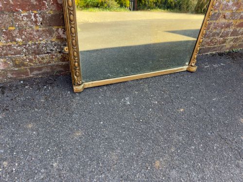 A FABULOUS LARGE ANTIQUE ENGLISH 19TH CENTURY CARVED WOOD GESSO SHAPED TOP GILT OVERMANTLE MIRROR - ADDITIONAL PHOTO 4