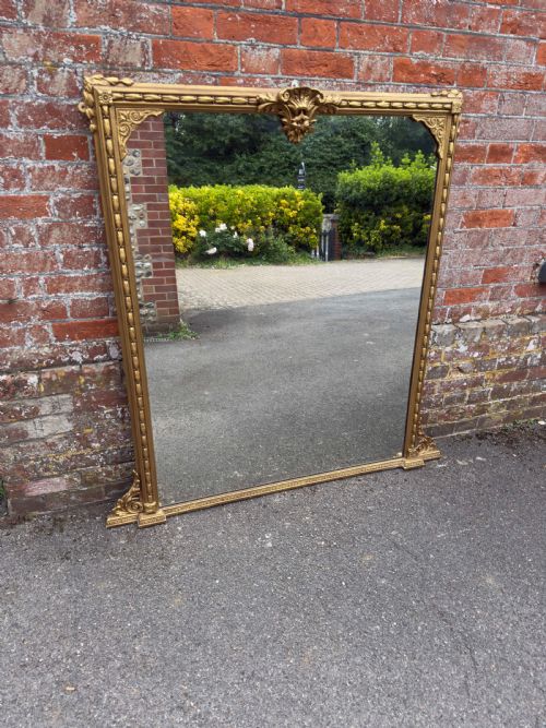 A Delightful Large Antique English 19th Century Carved Wood & Gesso Gilt Overmantle Mirror.