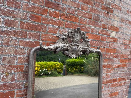 A SENSATIONAL LARGE ANTIQUE FRENCH 19TH CARVED WOOD GESSO ARCHED TOP SILVERED MIRROR - ADDITIONAL PHOTO 2