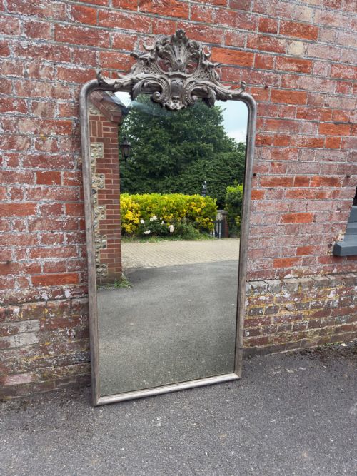 A SENSATIONAL LARGE ANTIQUE FRENCH 19TH CARVED WOOD GESSO ARCHED TOP SILVERED MIRROR - ADDITIONAL PHOTO 6