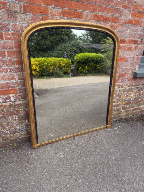 A LARGE ANTIQUE ENGLISH 19TH CENTURY CARVED WOOD GESSO ARCHED TOP GILT OVERMANTLE MIRROR - ADDITIONAL PHOTO 6