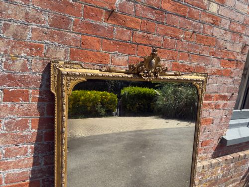 A SUPERB LARGE ANTIQUE ENGLISH 19TH CENTURY CARVED WOOD GESSO GILT OVERMANTLE MIRROR - ADDITIONAL PHOTO 2