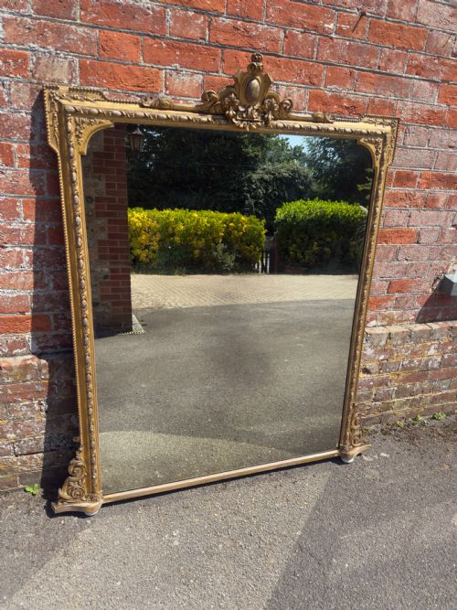 A SUPERB LARGE ANTIQUE ENGLISH 19TH CENTURY CARVED WOOD GESSO GILT OVERMANTLE MIRROR - ADDITIONAL PHOTO 6