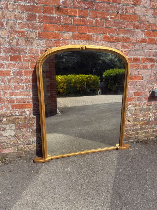A WONDERFUL LARGE ANTIQUE ENGLISH 19TH CENTURY CARVED WOOD GESSO ARCHED TOP GILT OVERMANTLE MIRROR