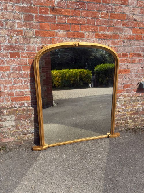 A WONDERFUL LARGE ANTIQUE ENGLISH 19TH CENTURY CARVED WOOD GESSO ARCHED TOP GILT OVERMANTLE MIRROR - ADDITIONAL PHOTO 7
