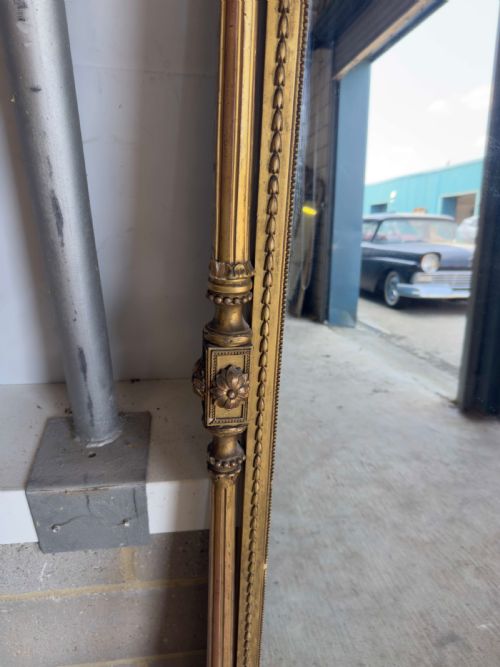 AN EXCEPTIONAL LARGE ANTIQUE ENGLISH 19TH CENTURY CARVED WOOD GESSO SHAPED TOP ORIGINAL GILT OVERMANTLE MIRROR - ADDITIONAL PHOTO 3