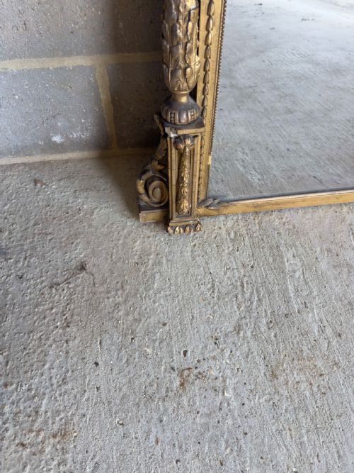 AN EXCEPTIONAL LARGE ANTIQUE ENGLISH 19TH CENTURY CARVED WOOD GESSO SHAPED TOP ORIGINAL GILT OVERMANTLE MIRROR - ADDITIONAL PHOTO 4