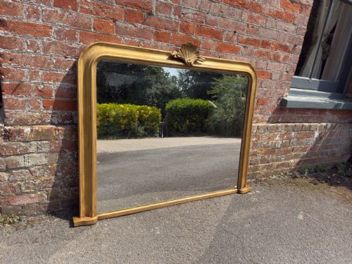 A Superb Good Size Antique English 19th Century Arched Top Carved Wood and Gesso Gilt Overmantle Mirror.