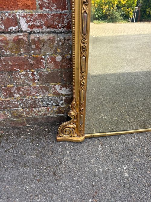 A DELIGHTFUL LARGE ANTIQUE ENGLISH 19TH CENTURY CARVED WOOD AND GESSO GILT OVERMANTLE MIRROR - ADDITIONAL PHOTO 2