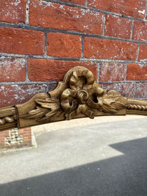 A STUNNING LARGE ANTIQUE ENGLISH 19TH CENTURY CARVED WOOD GESSO SHAPED TOP GILT OVERMANTLE MIRROR - ADDITIONAL PHOTO 2