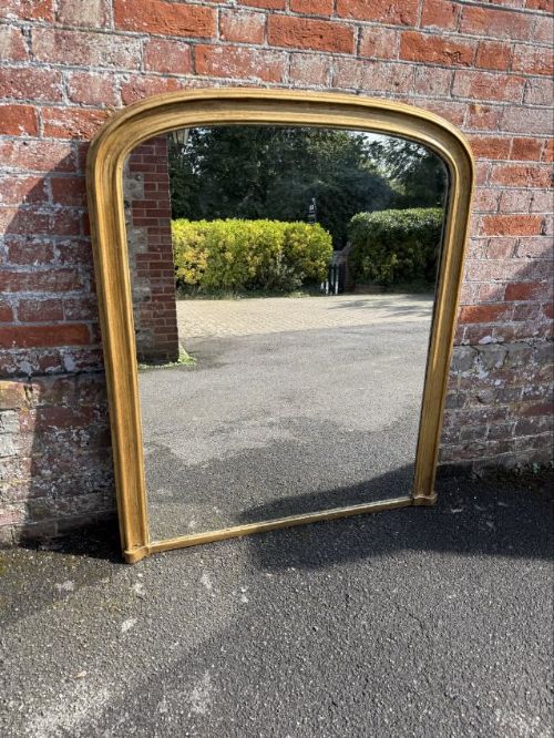 A Wonderful Large Antique English 19th Century Carved Wood & Gesso Arched Top Gilt overmantle Mirror.
