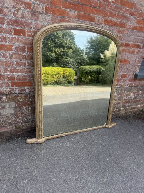 A Delightful Large Antique English 19th Century Arched Top Gilt Overmantle Mirror.